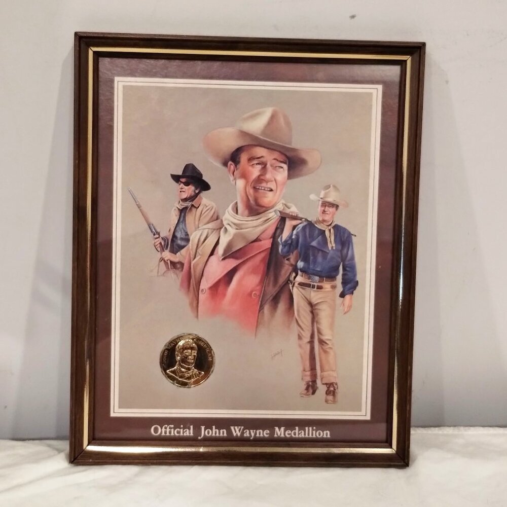 Framed John Wayne Medallion Coin Vintage 1980s
